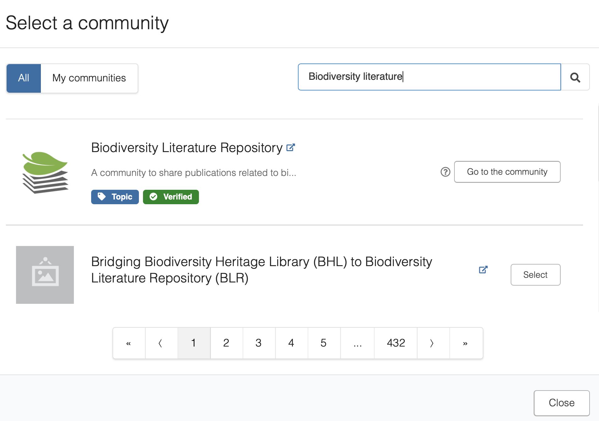 Select a community from the list