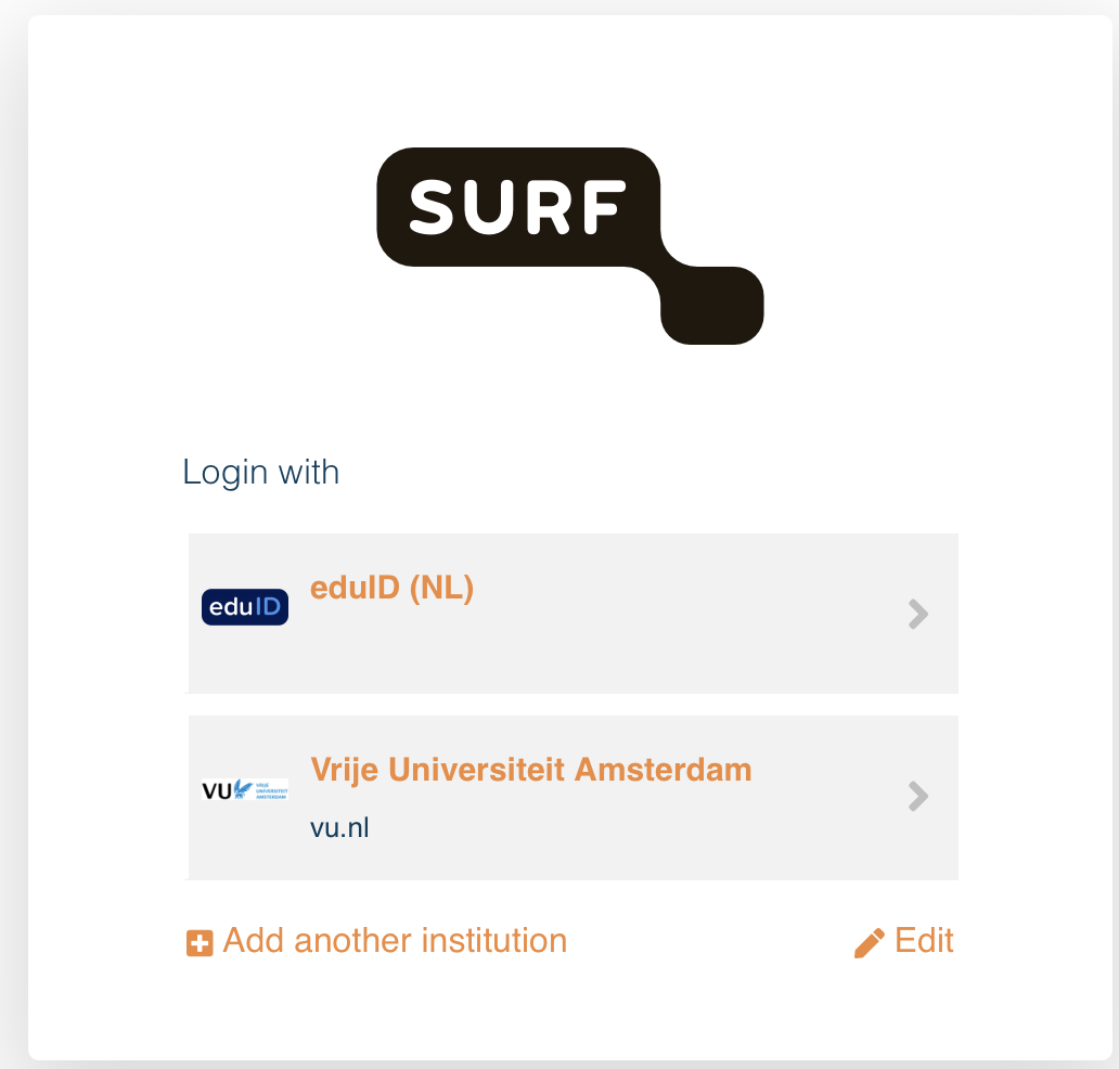 Selecting eduID (NL) from the SRAM login options