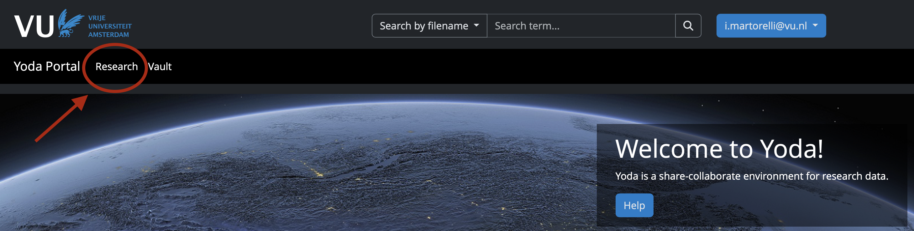 Screenshot of the Research Space in Yoda