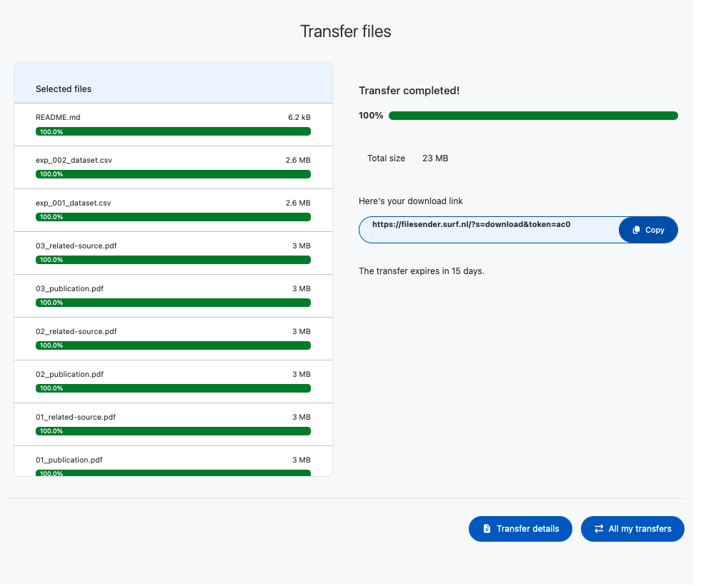 Generated download link in SURFfilesender