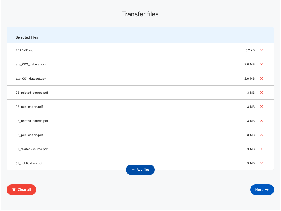 Uploaded files list in SURFfilesender